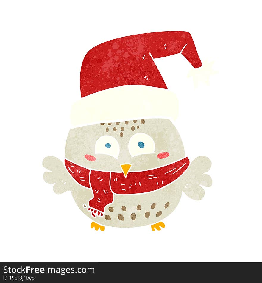 retro cartoon cute christmas owl