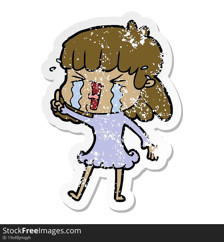 distressed sticker of a cartoon woman in tears