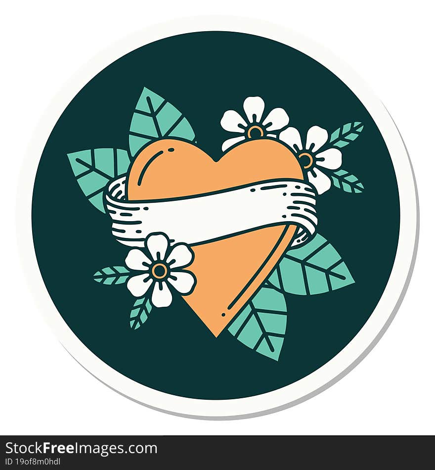 Tattoo Style Sticker Of A Heart And Banner