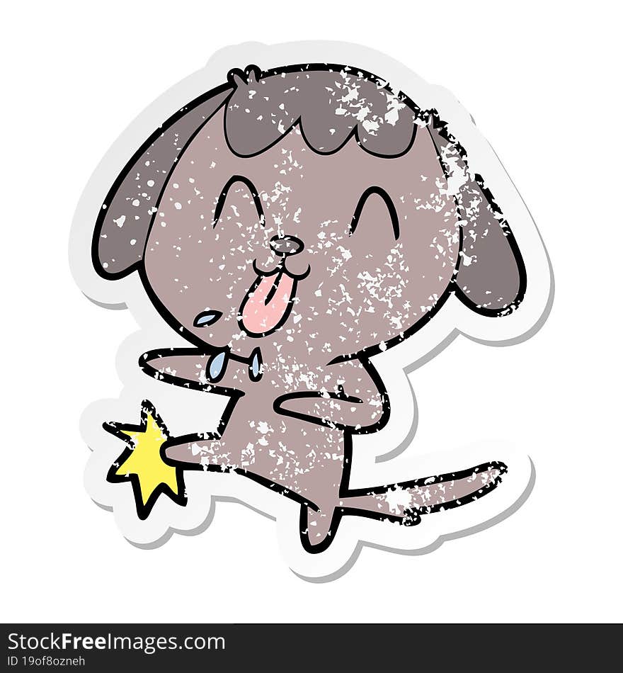 distressed sticker of a cute cartoon dog