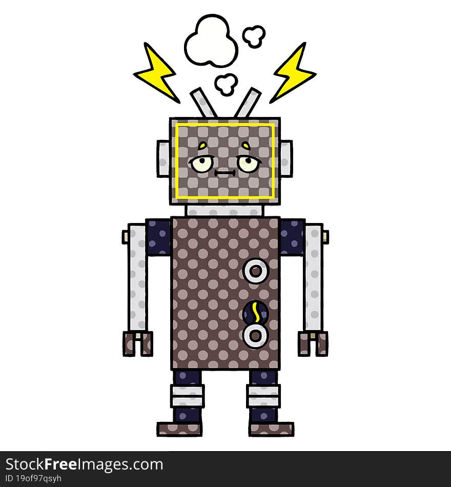 comic book style cartoon of a malfunctioning robot