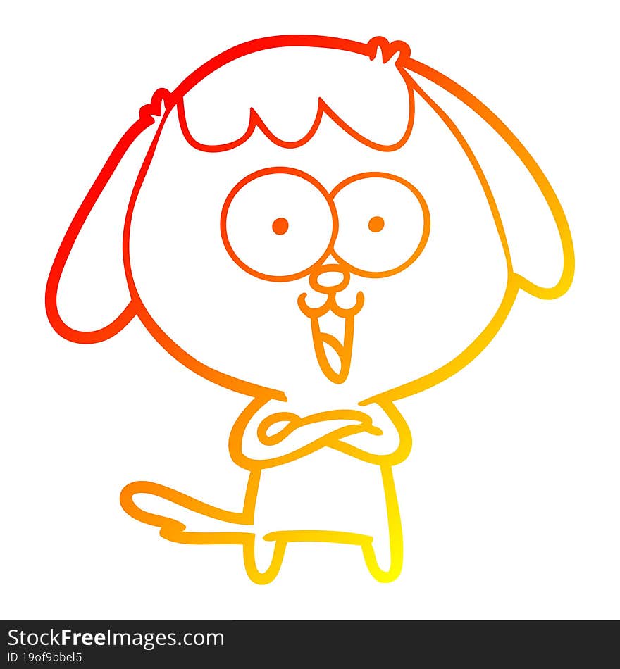 warm gradient line drawing of a cute cartoon dog