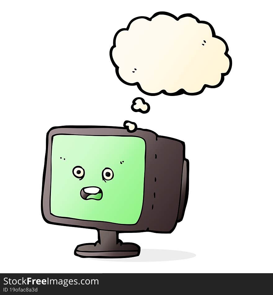 cartoon computer screen with thought bubble