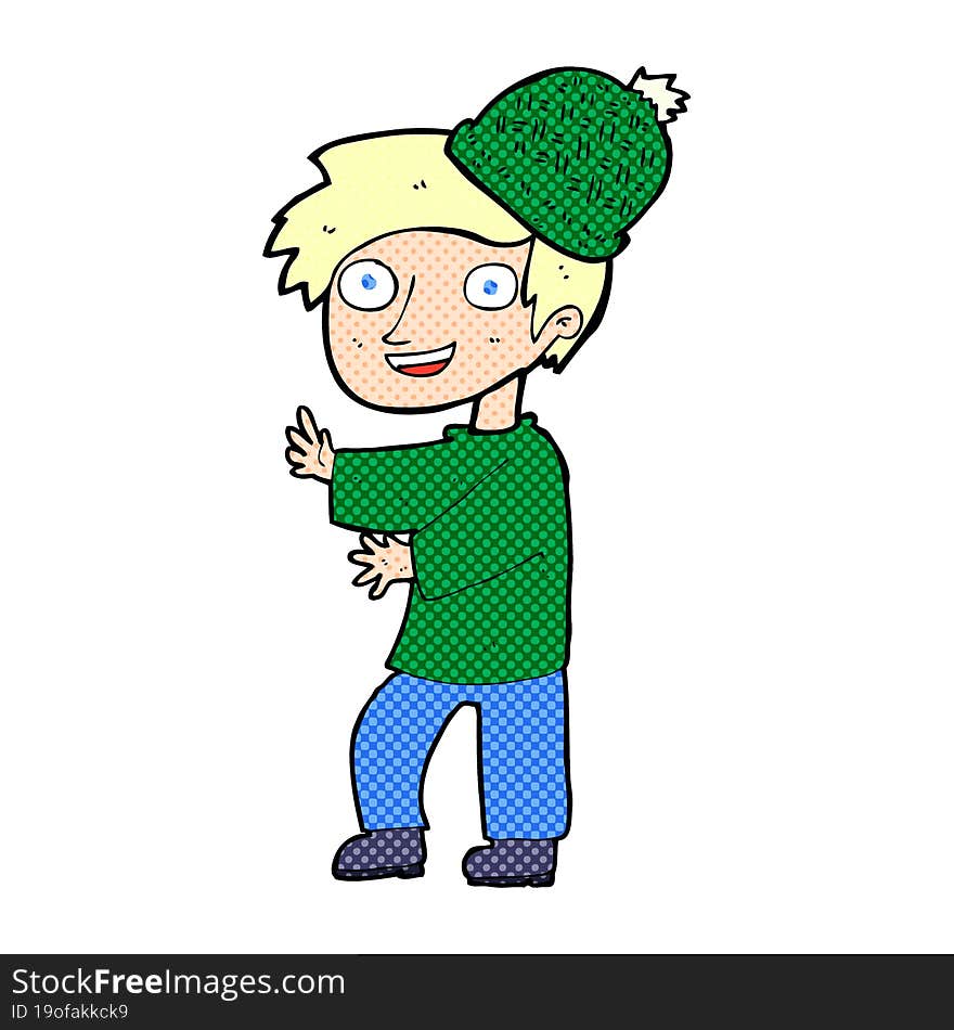 cartoon man wearing winter hat