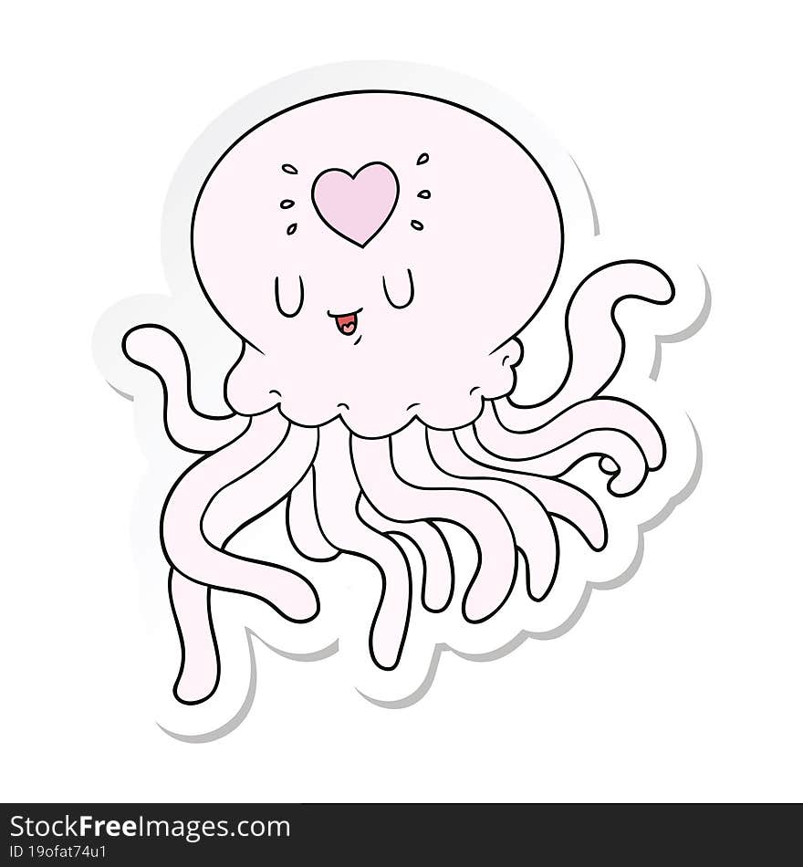 sticker of a cartoon jellyfish in love