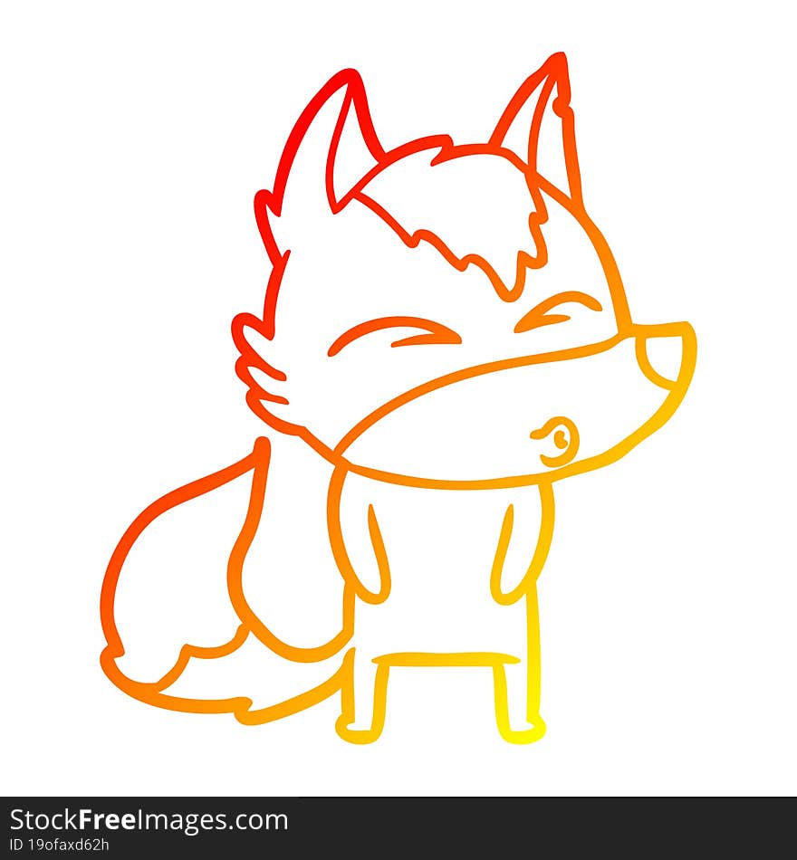 warm gradient line drawing cartoon wolf pouting