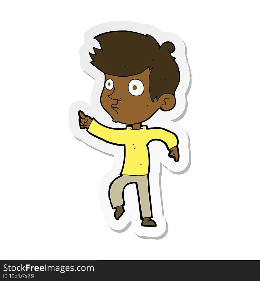 Sticker Of A Cartoon Pointing Boy