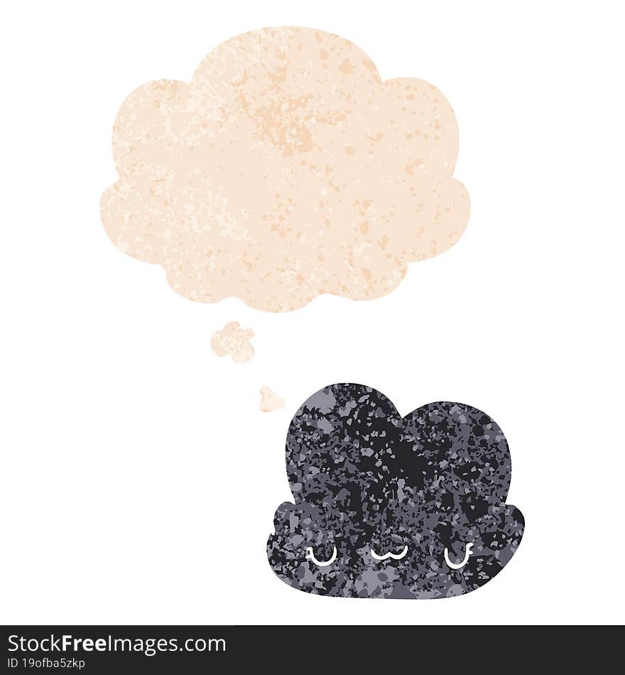 cute cartoon cloud and thought bubble in retro textured style