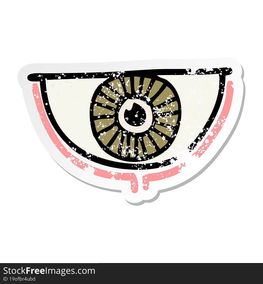 distressed sticker of a cartoon eye symbol