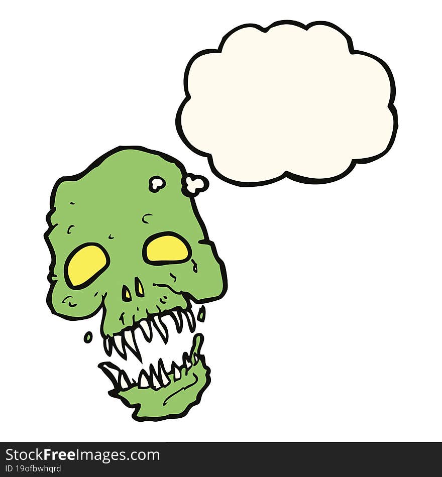 cartoon scary skull with thought bubble