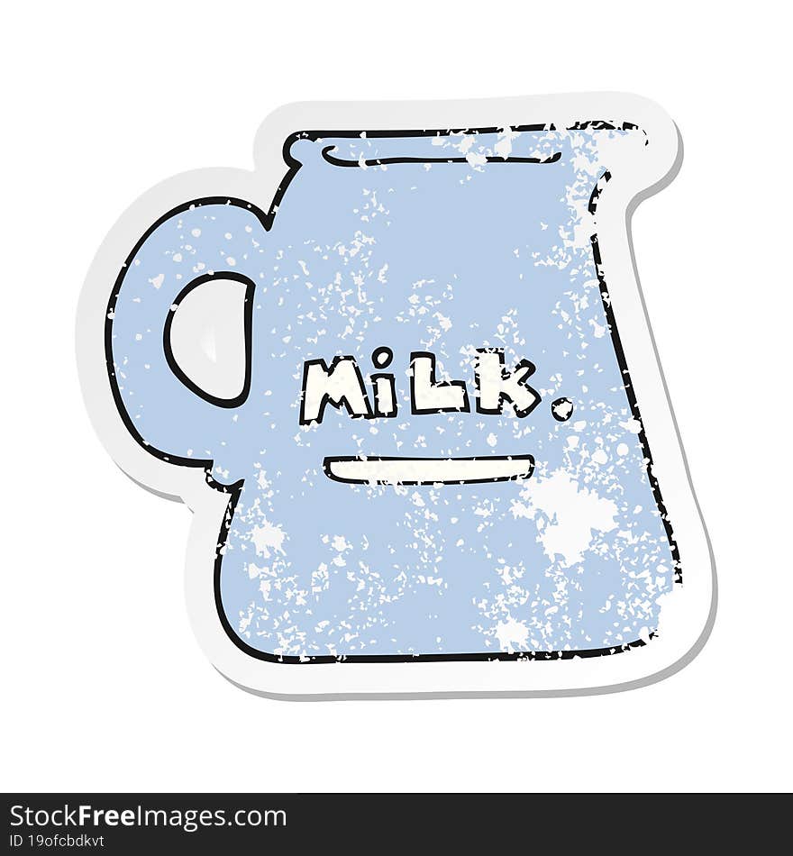 retro distressed sticker of a cartoon milk jug