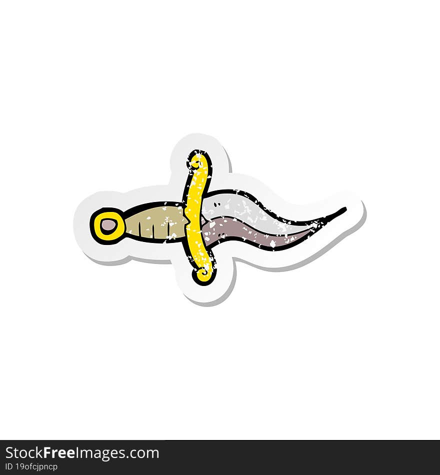 Retro Distressed Sticker Of A Cartoon Knife Tattoo