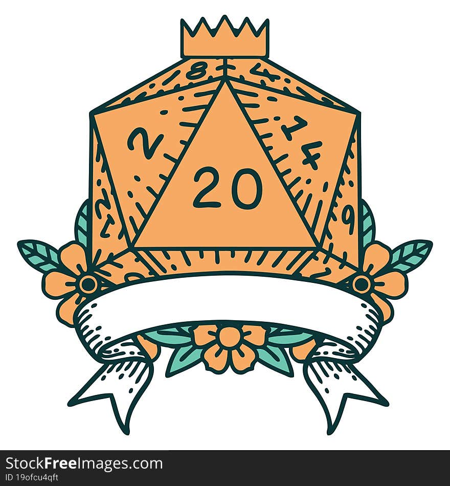 natural 20 critical hit D20 dice roll illustration