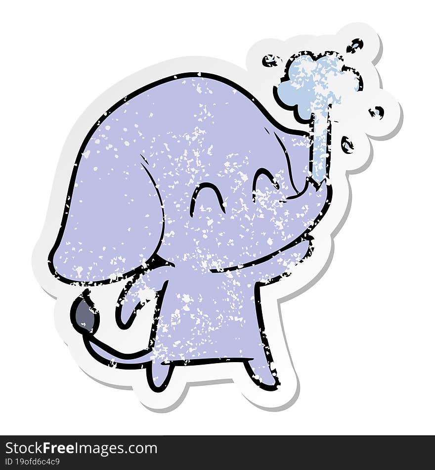 distressed sticker of a cute cartoon elephant spouting water