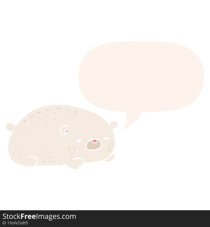 cute cartoon polar bear and speech bubble in retro style