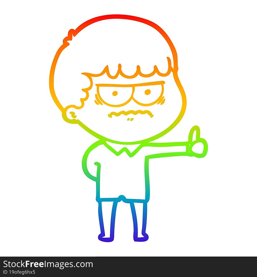 rainbow gradient line drawing cartoon annoyed man