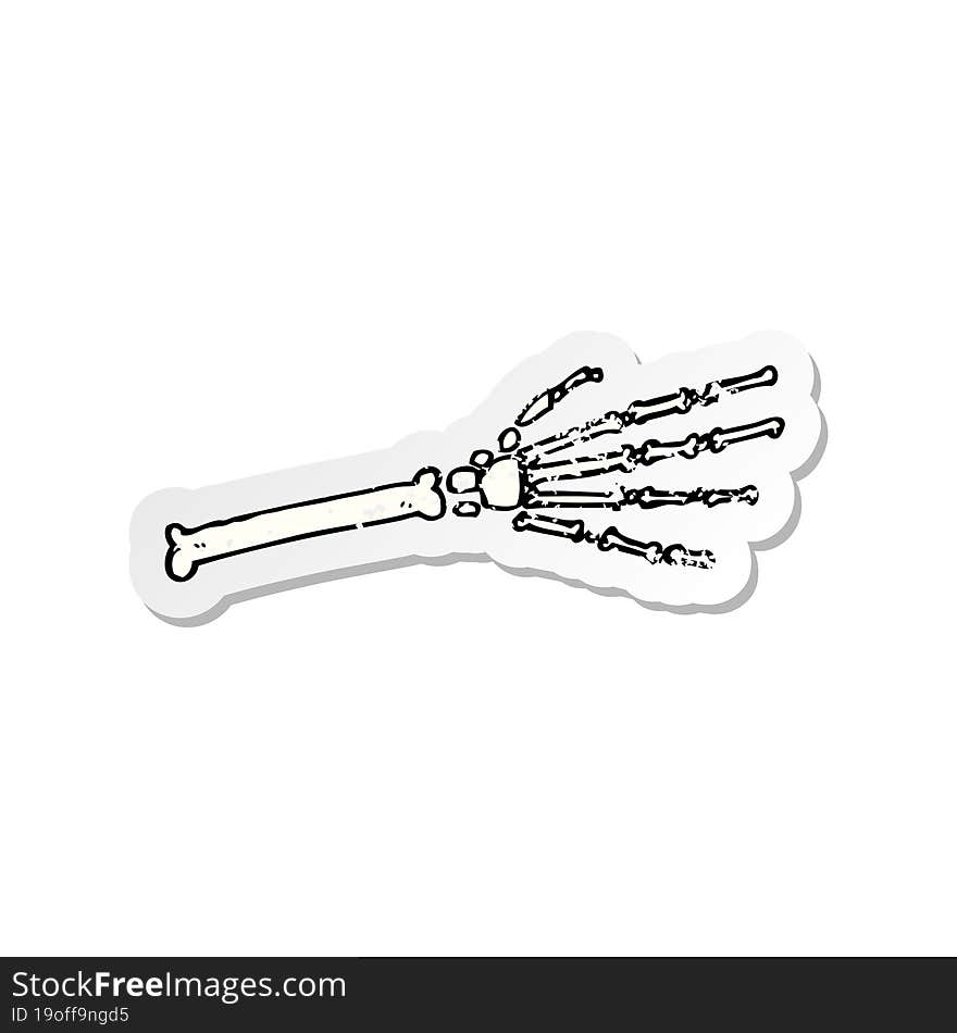 retro distressed sticker of a cartoon skeleton hand