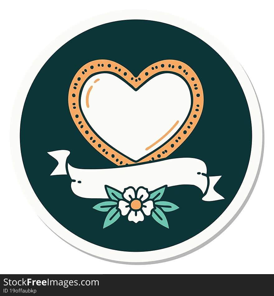 Tattoo Style Sticker Of A Heart And Banner