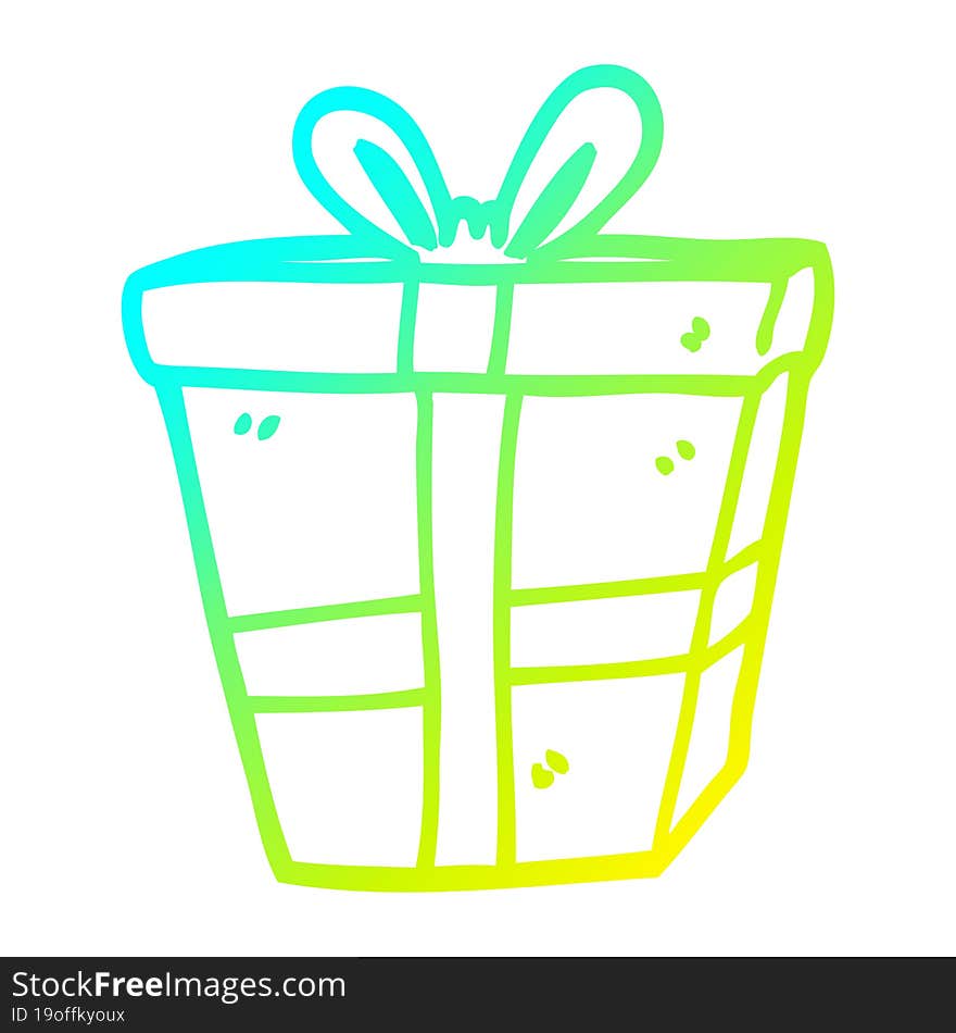 cold gradient line drawing of a cartoon wrapped present