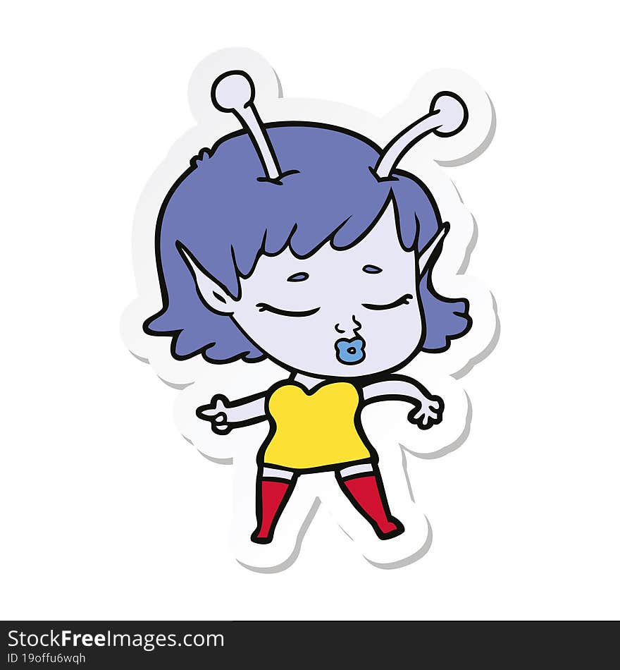 sticker of a cartoon alien girl