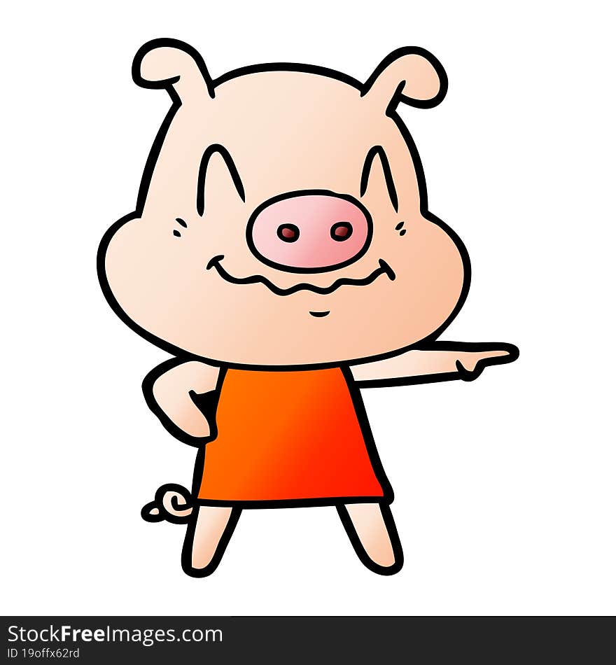 nervous cartoon pig wearing dress. nervous cartoon pig wearing dress