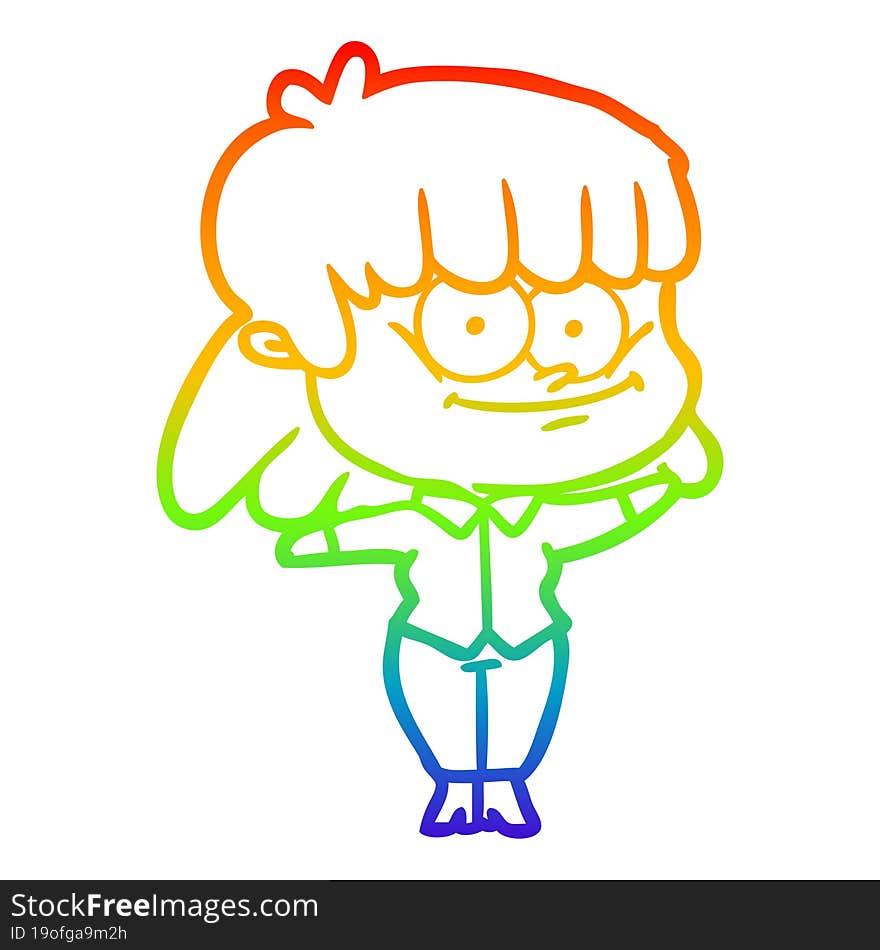 rainbow gradient line drawing cartoon girl smiling