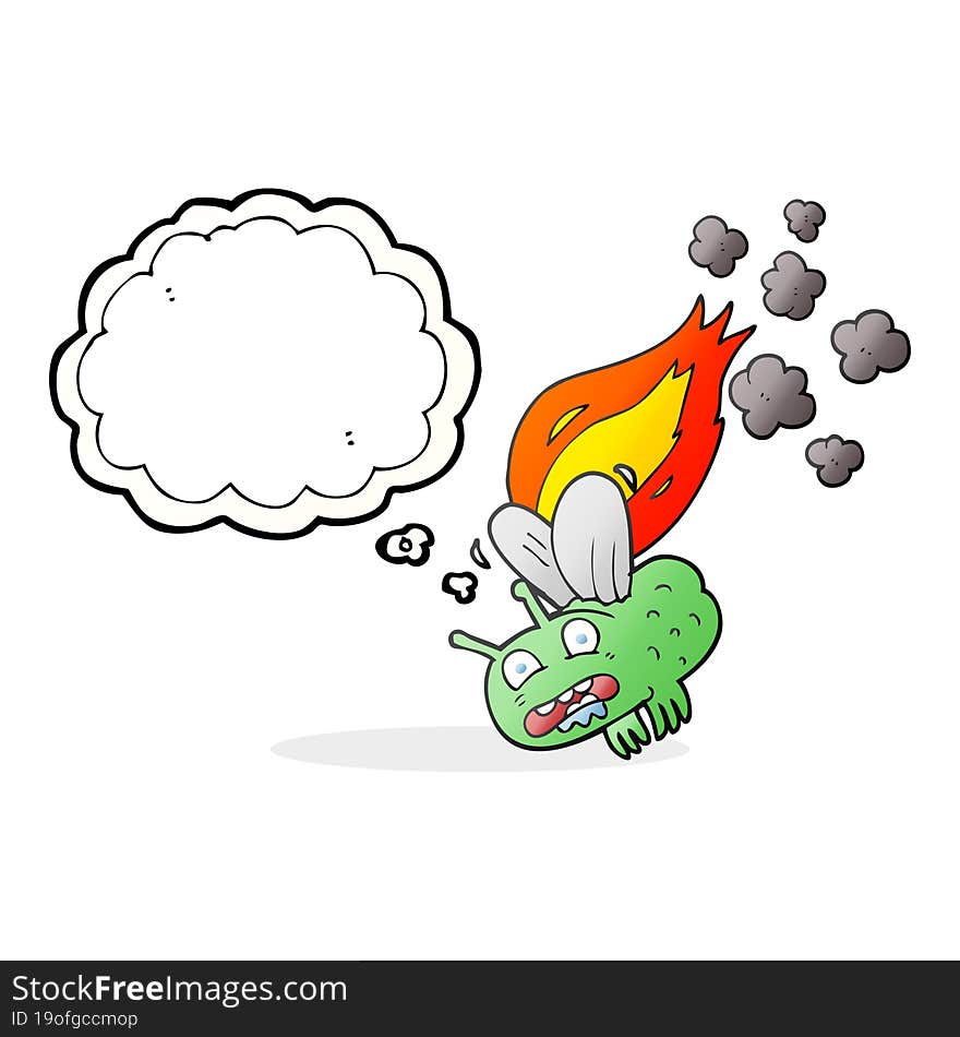 thought bubble cartoon fly crashing and burning