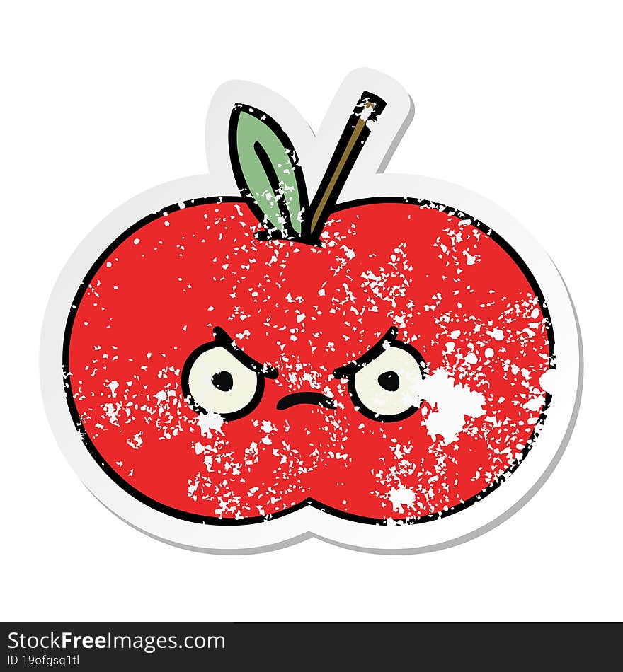 distressed sticker of a cute cartoon red apple