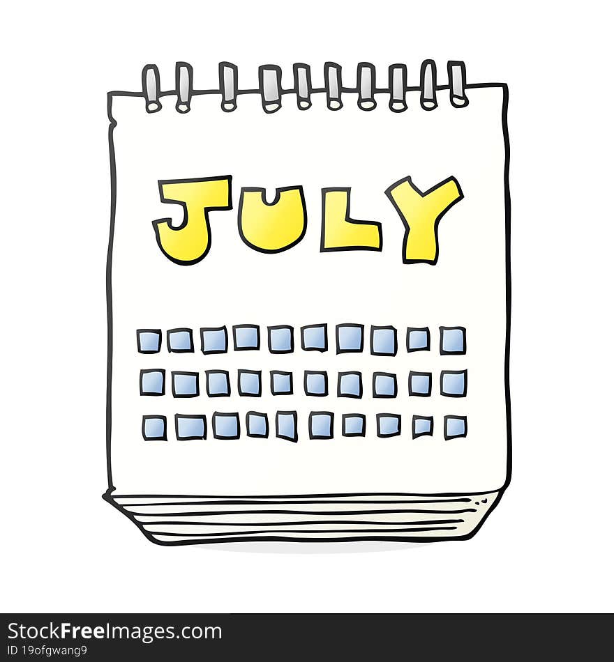 Cartoon Calendar Showing Month Of July