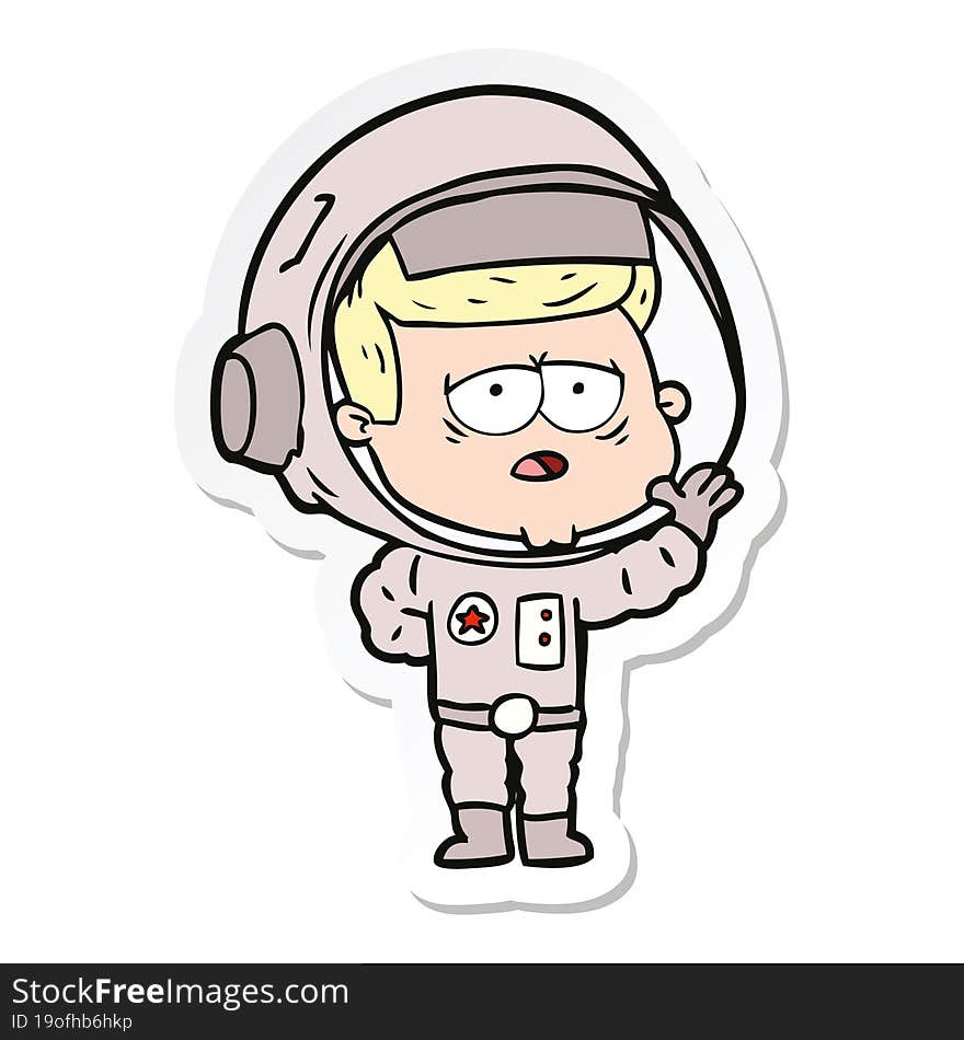 sticker of a cartoon tired astronaut