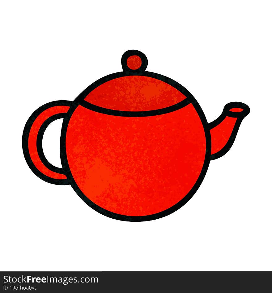 retro grunge texture cartoon red tea pot