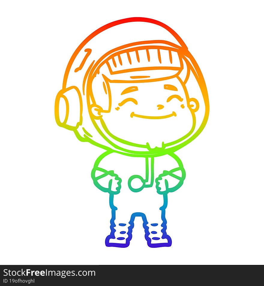 rainbow gradient line drawing of a happy cartoon astronaut