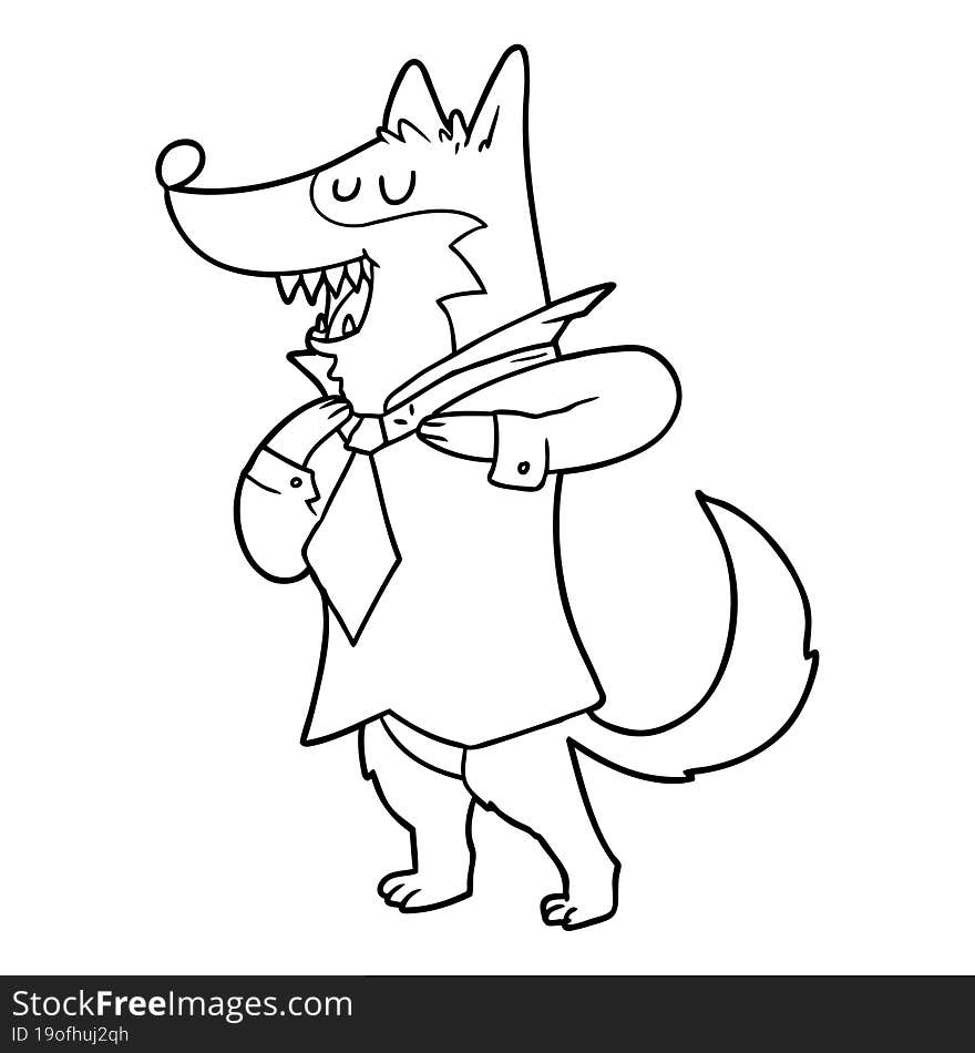 cartoon office wolf getting dressed. cartoon office wolf getting dressed