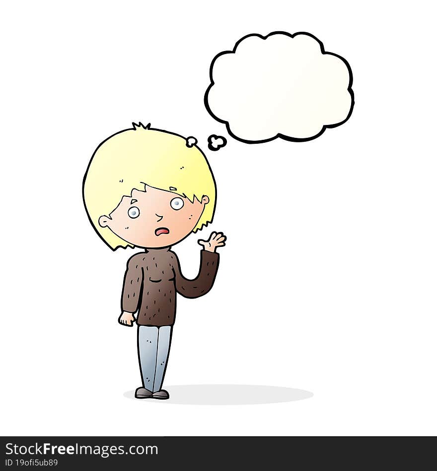 cartoon worried woman with thought bubble