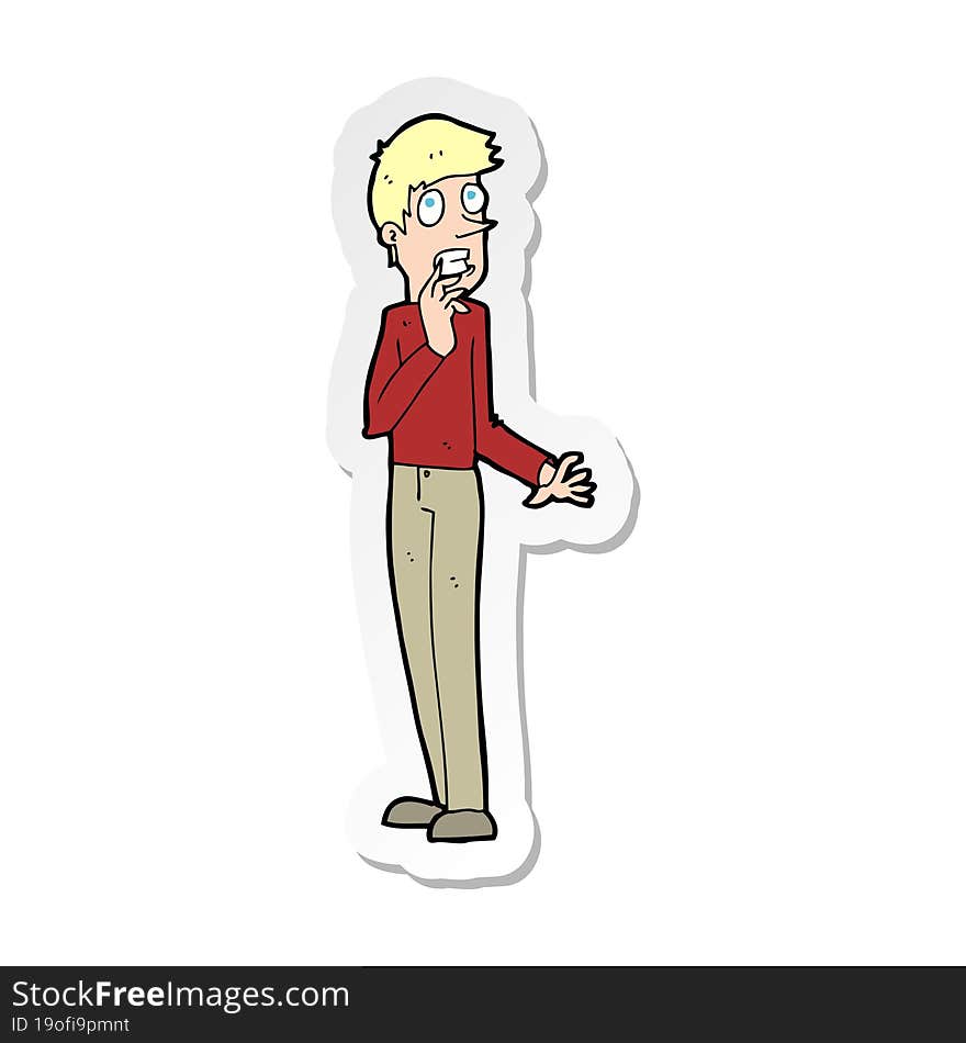 sticker of a cartoon worried man