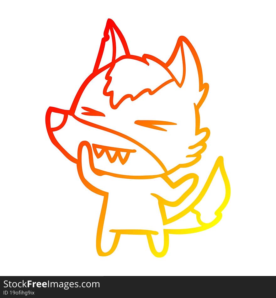 warm gradient line drawing angry wolf cartoon