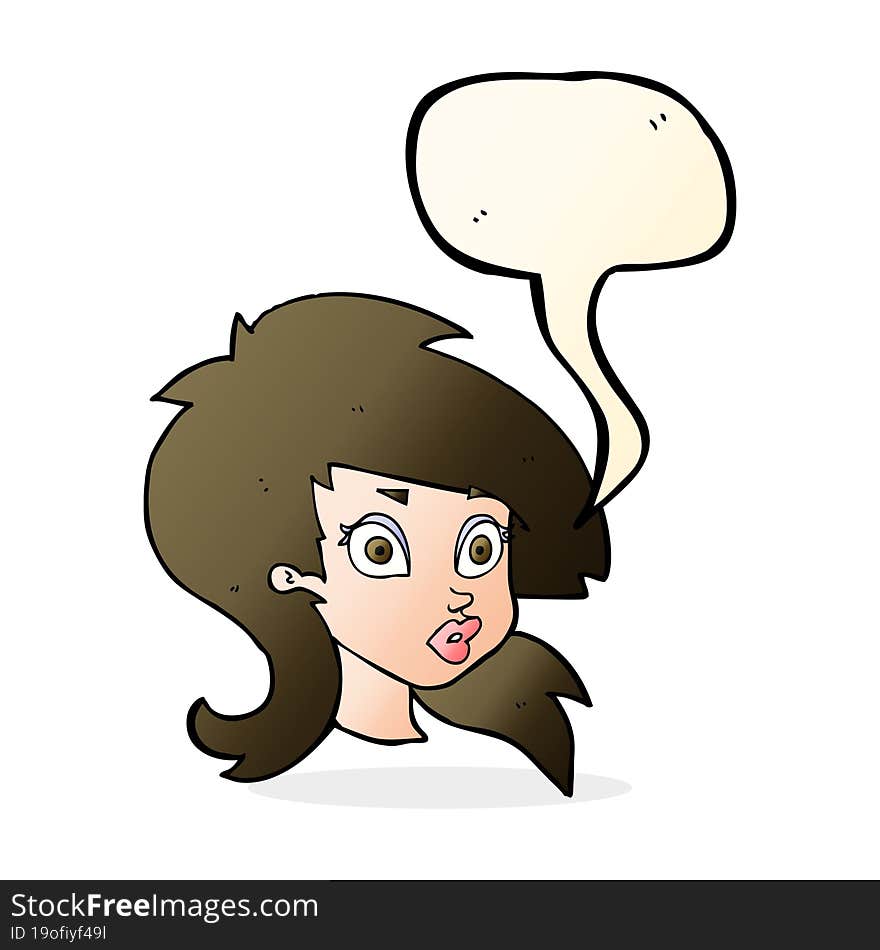 cartoon pretty surprised woman with speech bubble