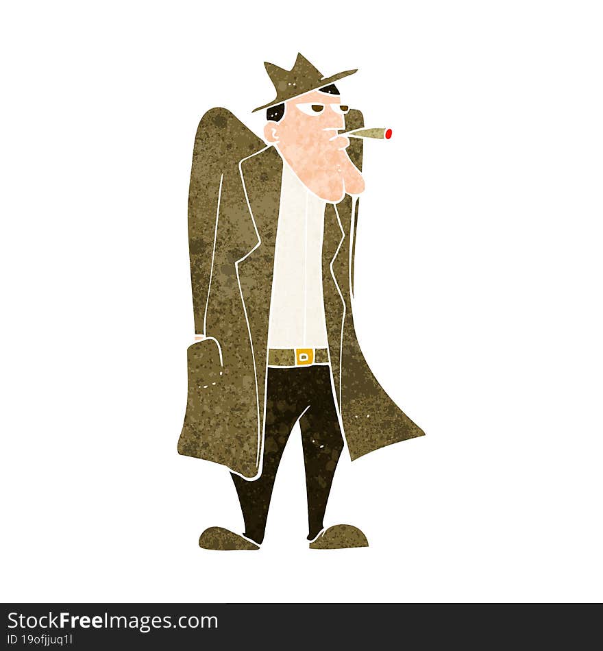 cartoon man in hat and trench coat