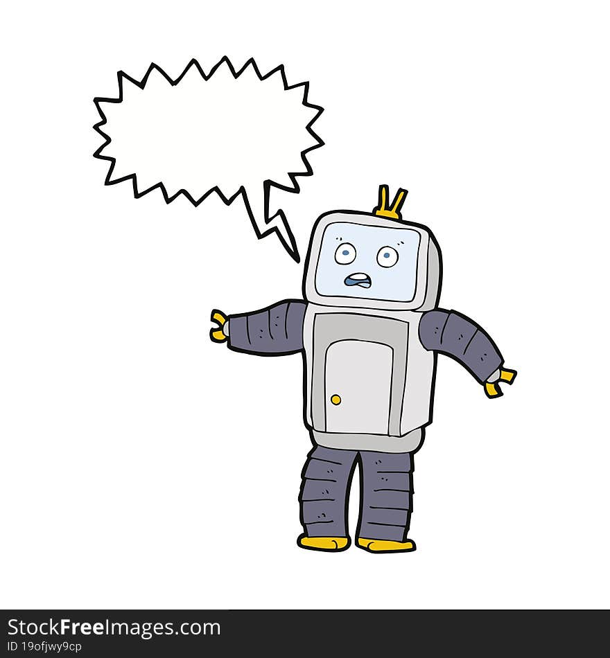 cartoon funny robot with speech bubble