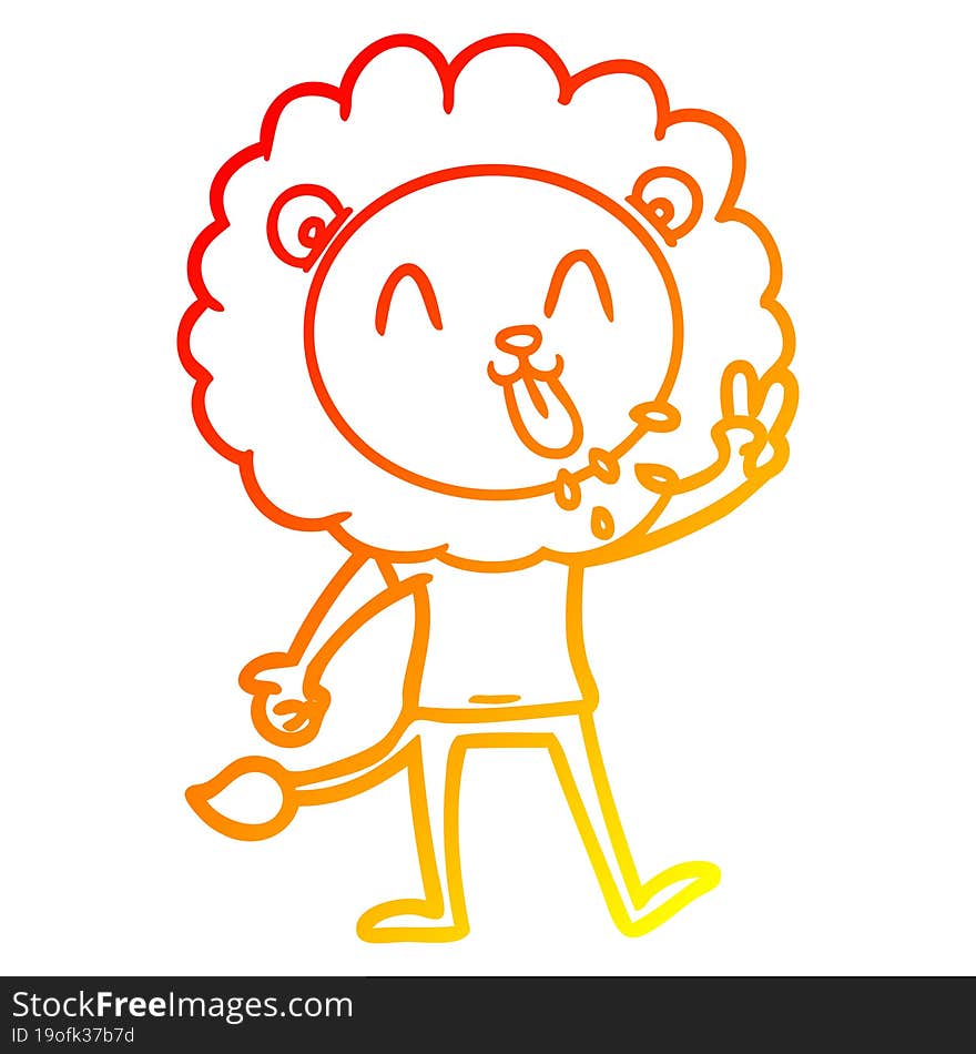 Warm Gradient Line Drawing Happy Cartoon Lion