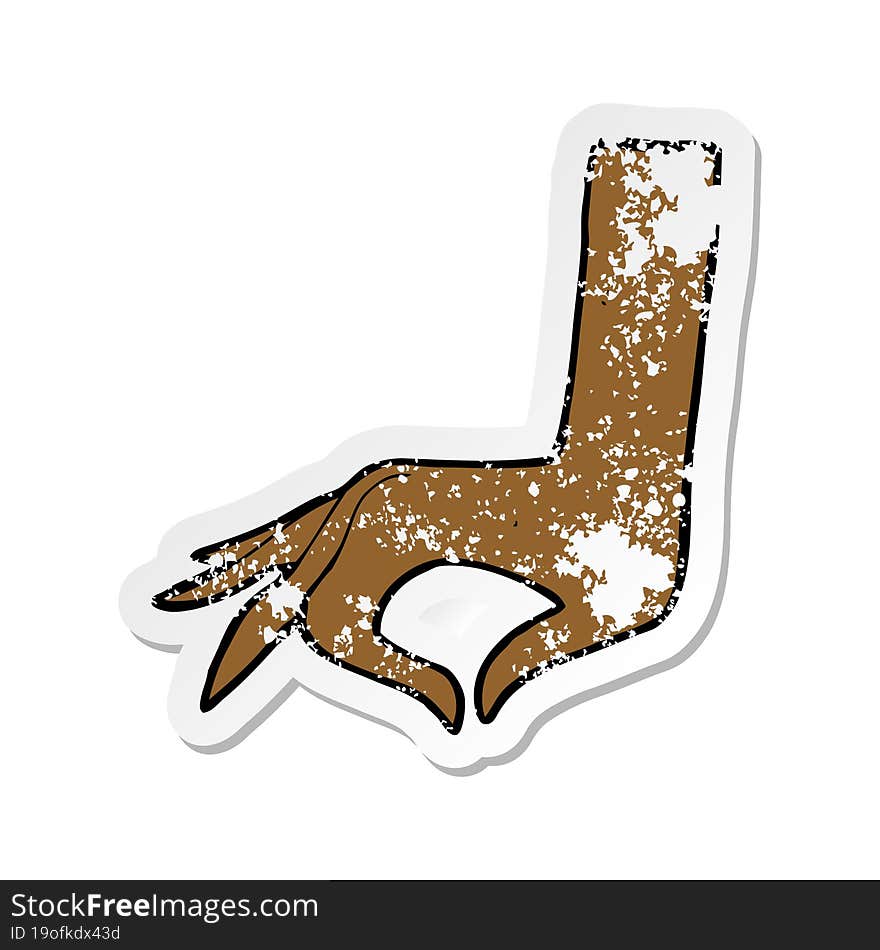 retro distressed sticker of a cartoon hand symbol