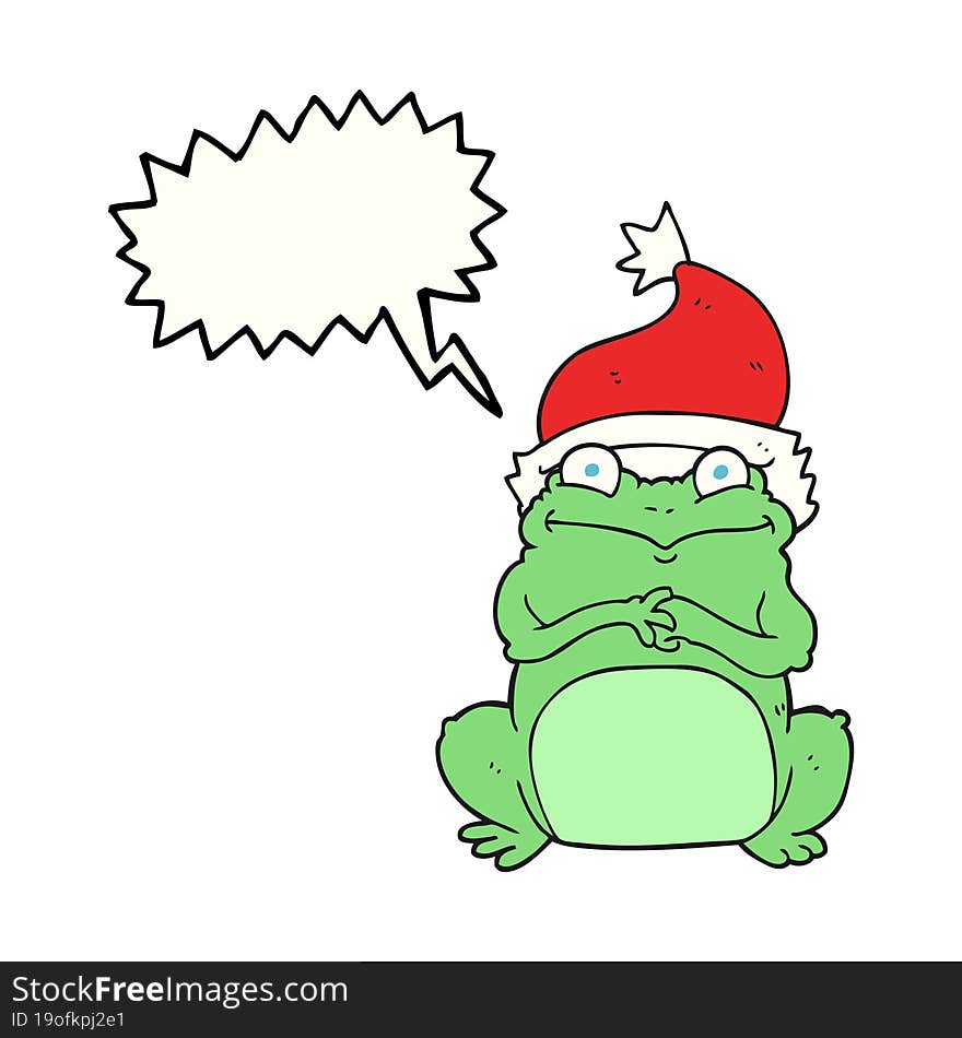 speech bubble cartoon frog wearing christmas hat