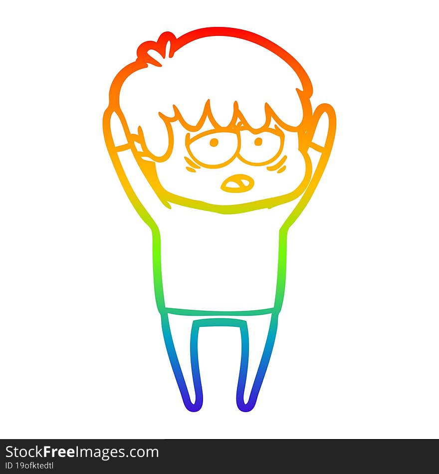 Rainbow Gradient Line Drawing Cartoon Exhausted Boy