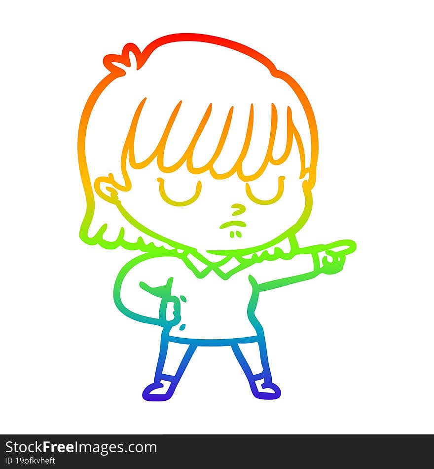 rainbow gradient line drawing of a cartoon woman