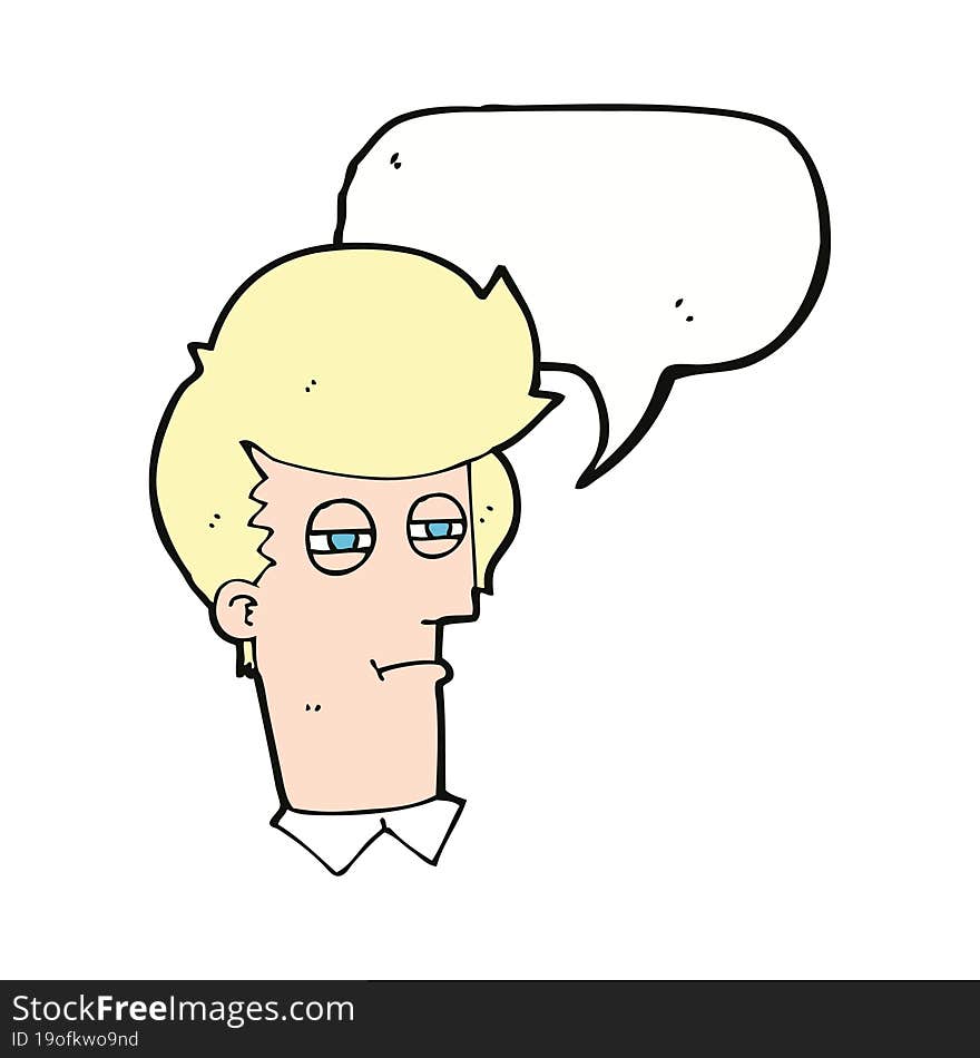 cartoon man with narrowed eyes with speech bubble