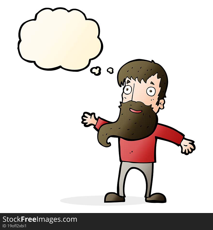 cartoon man with beard waving with thought bubble