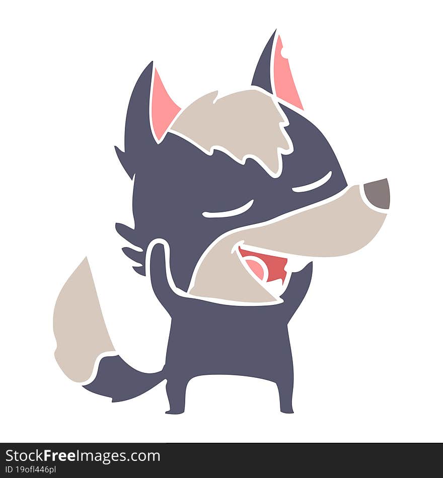 flat color style cartoon wolf laughing