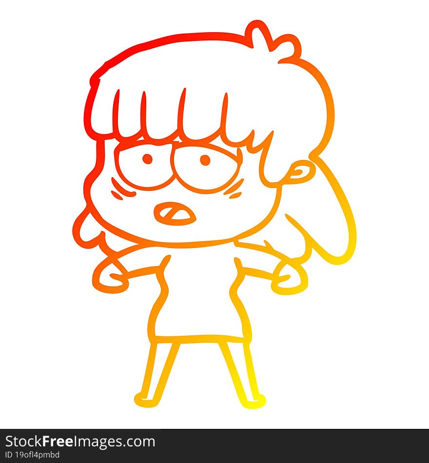 warm gradient line drawing cartoon tired woman