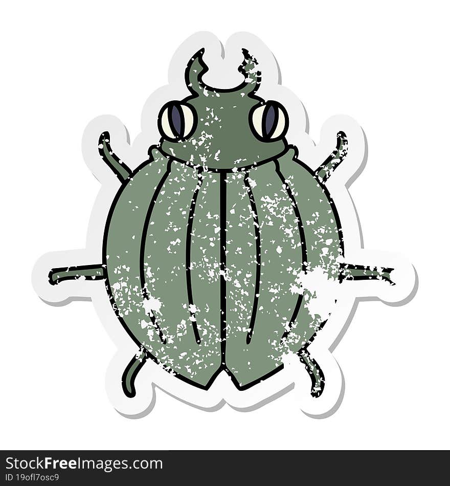 distressed sticker of a quirky hand drawn cartoon beetle