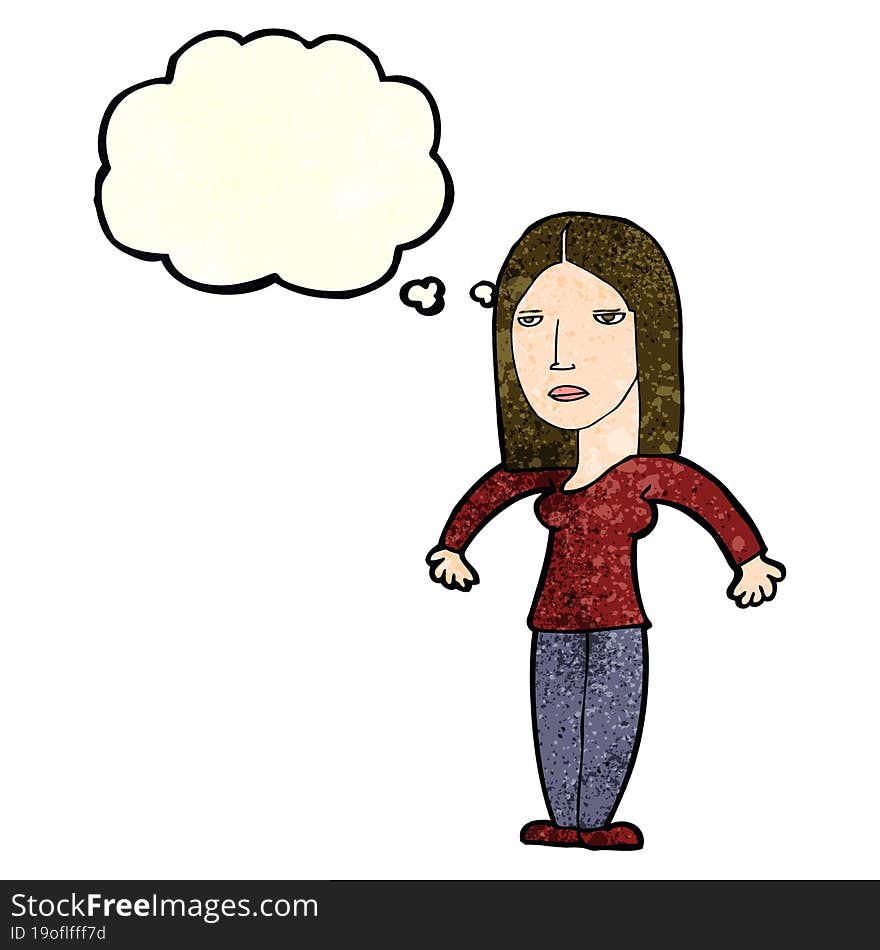 cartoon annoyed woman with thought bubble